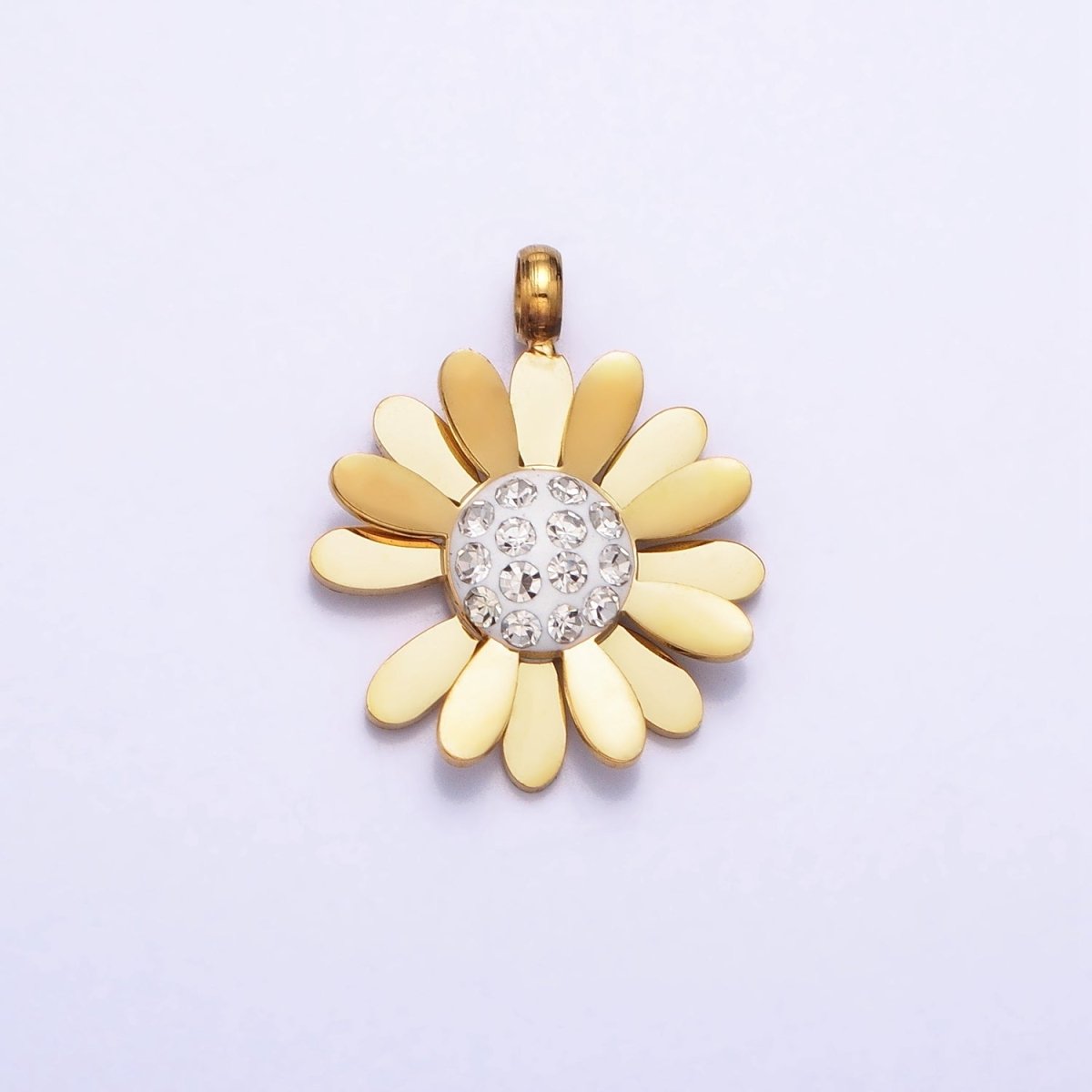 Stainless Steel Daisy Flower Micro Paved Round Summer Spring Charm Pendant in Gold &amp; Silver | P-923