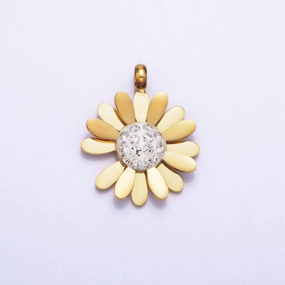 Stainless Steel Daisy Flower Micro Paved Round Summer Spring Charm Pendant in Gold &amp; Silver | P-923