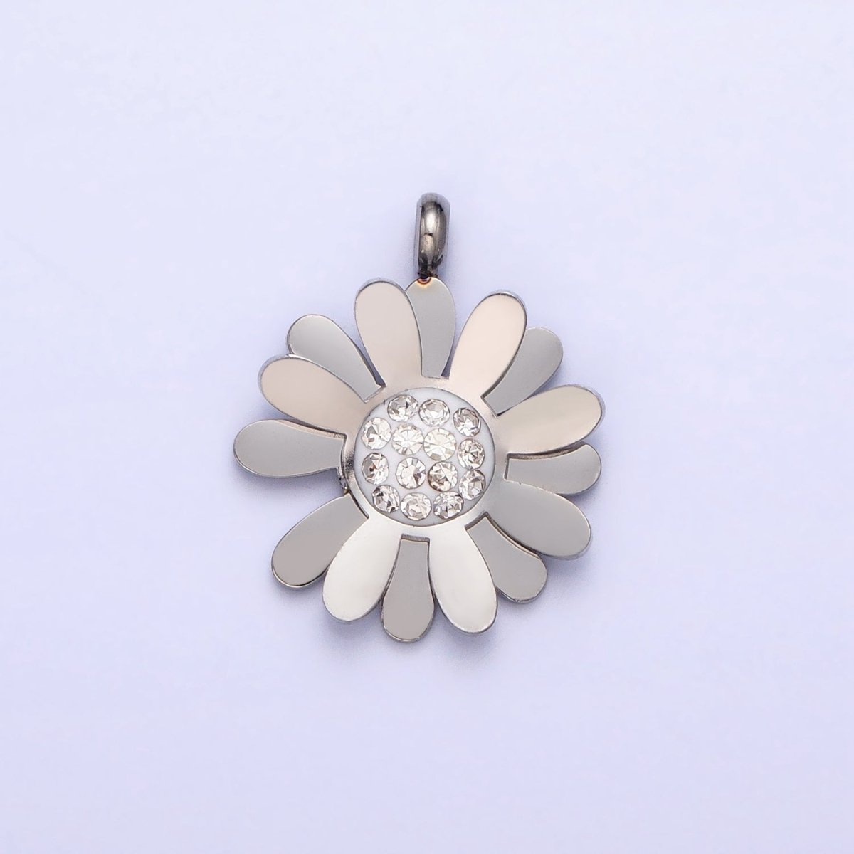 Stainless Steel Daisy Flower Micro Paved Round Summer Spring Charm Pendant in Gold &amp; Silver | P-923