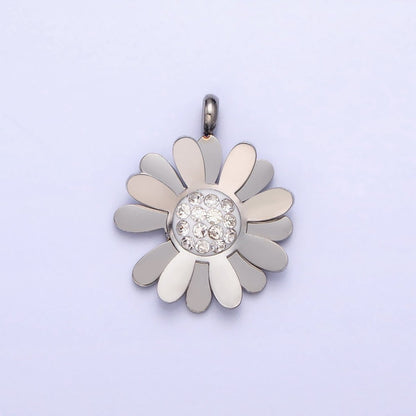 Stainless Steel Daisy Flower Micro Paved Round Summer Spring Charm Pendant in Gold &amp; Silver | P-923