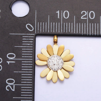 Stainless Steel Daisy Flower Micro Paved Round Summer Spring Charm Pendant in Gold &amp; Silver | P-923