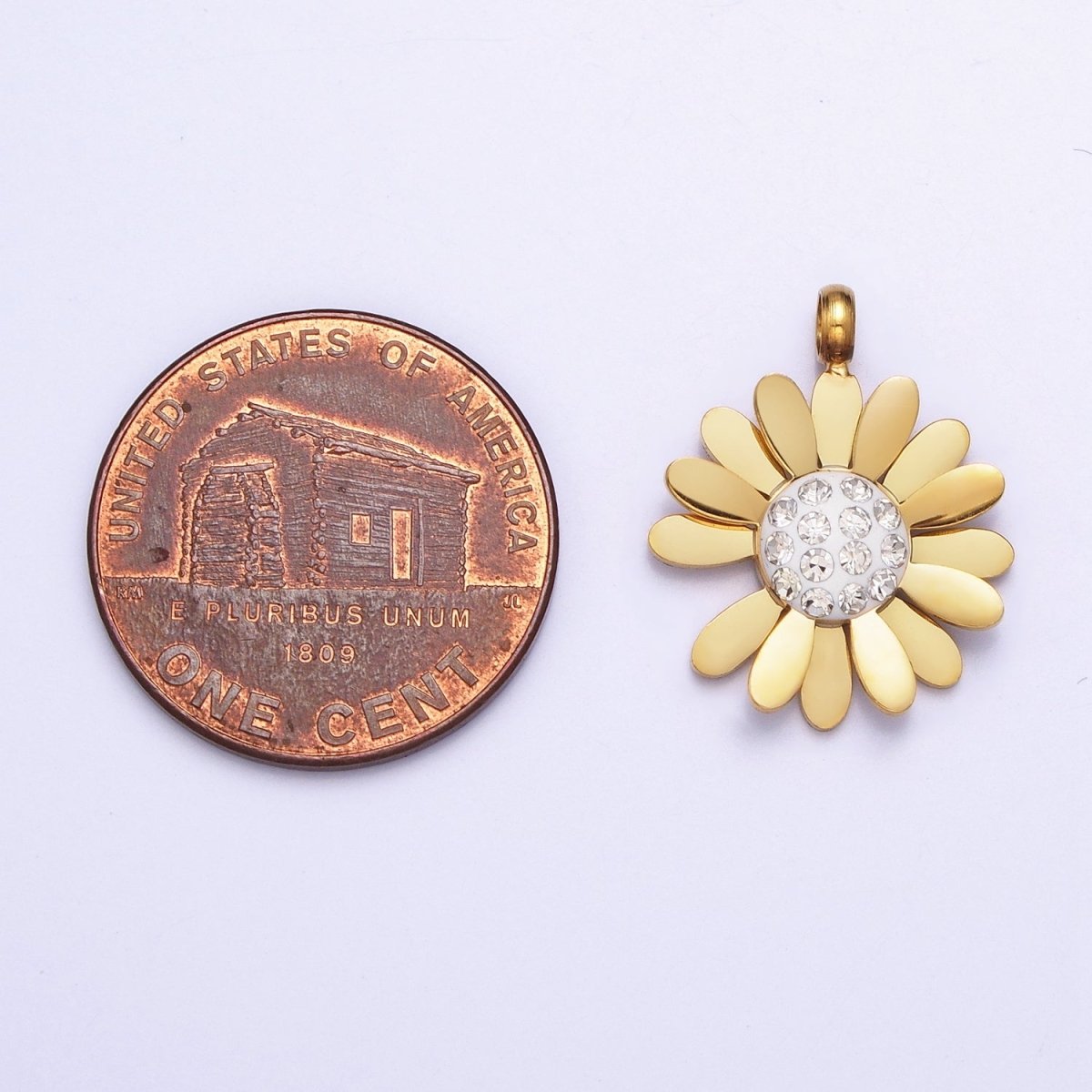 Stainless Steel Daisy Flower Micro Paved Round Summer Spring Charm Pendant in Gold &amp; Silver | P-923