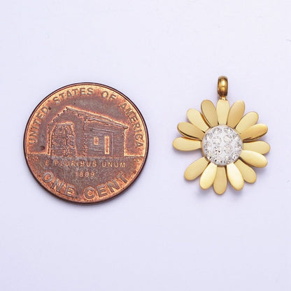 Stainless Steel Daisy Flower Micro Paved Round Summer Spring Charm Pendant in Gold &amp; Silver | P-923