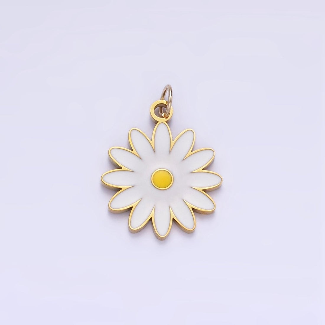 Stainless Steel Daisy Flower White Enamel Charm | P1013