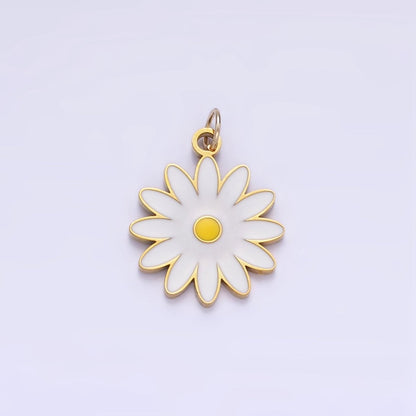 Stainless Steel Daisy Flower White Enamel Charm | P1013