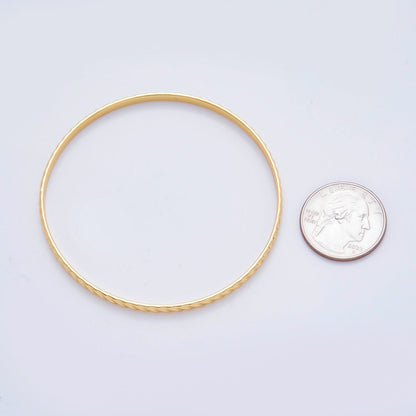 Gold Stainless Steel Diagonal Ridge Pattern Round Bangle Bracelet | WA-3464