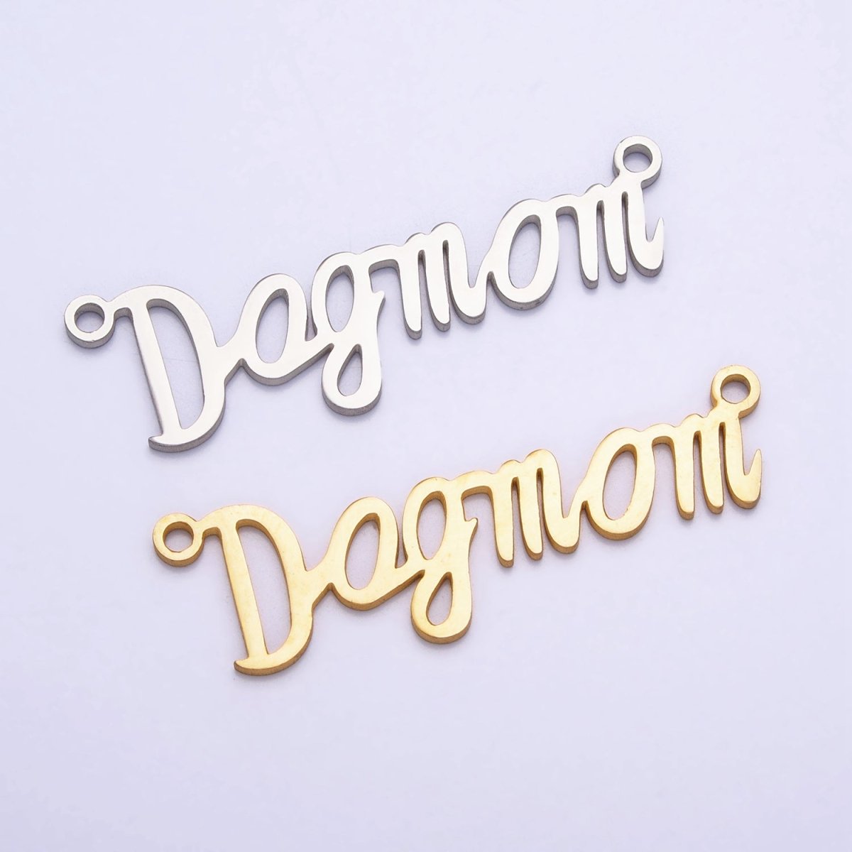 Stainless Steel "Dog mom" Handwritten Script  Link Connector in Silver &amp; Gold | Y-829