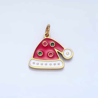 Stainless Steel Dotted Enamel Christmas Hat Holiday Charm | P1498