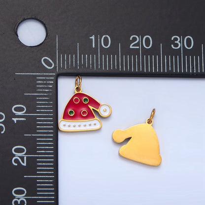 Stainless Steel Dotted Enamel Christmas Hat Holiday Charm | P1498