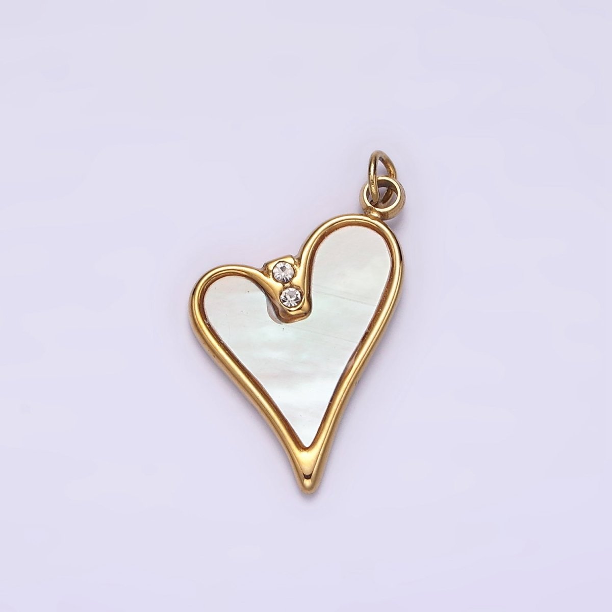 Stainless Steel Double Clear CZ Shell Pearl Heart Charm in Gold &amp; Silver | P1296