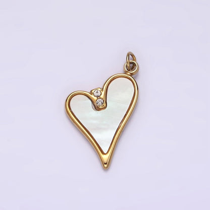 Stainless Steel Double Clear CZ Shell Pearl Heart Charm in Gold &amp; Silver | P1296