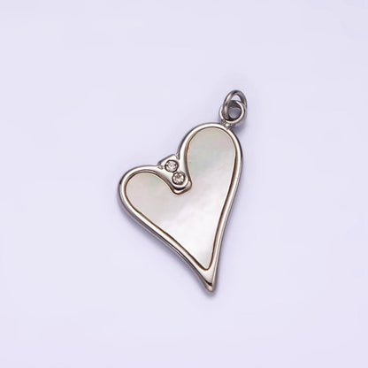 Stainless Steel Double Clear CZ Shell Pearl Heart Charm in Gold &amp; Silver | P1296