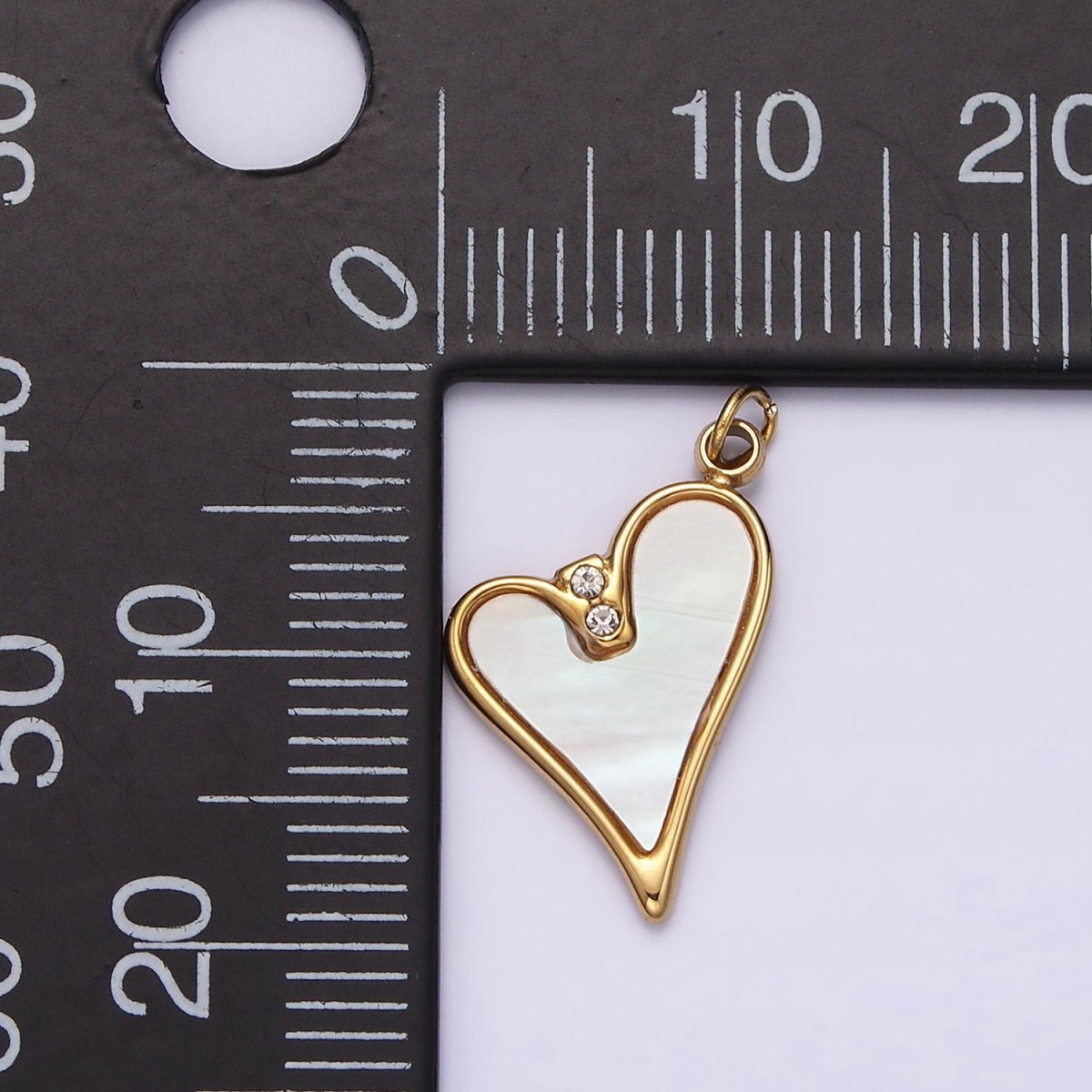 Stainless Steel Double Clear CZ Shell Pearl Heart Charm in Gold &amp; Silver | P1296
