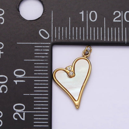 Stainless Steel Double Clear CZ Shell Pearl Heart Charm in Gold &amp; Silver | P1296