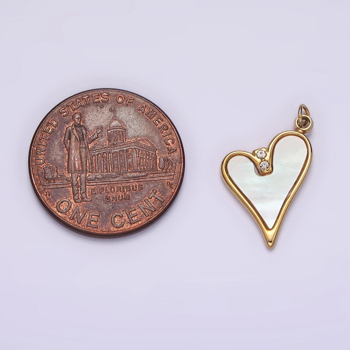 Stainless Steel Double Clear CZ Shell Pearl Heart Charm in Gold &amp; Silver | P1296