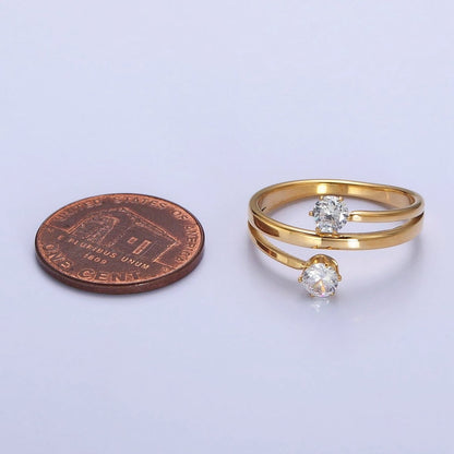 Stainless Steel Double Clear Round CZ Claw Band Ring in Gold &amp; Silver | O-1641~O-1648