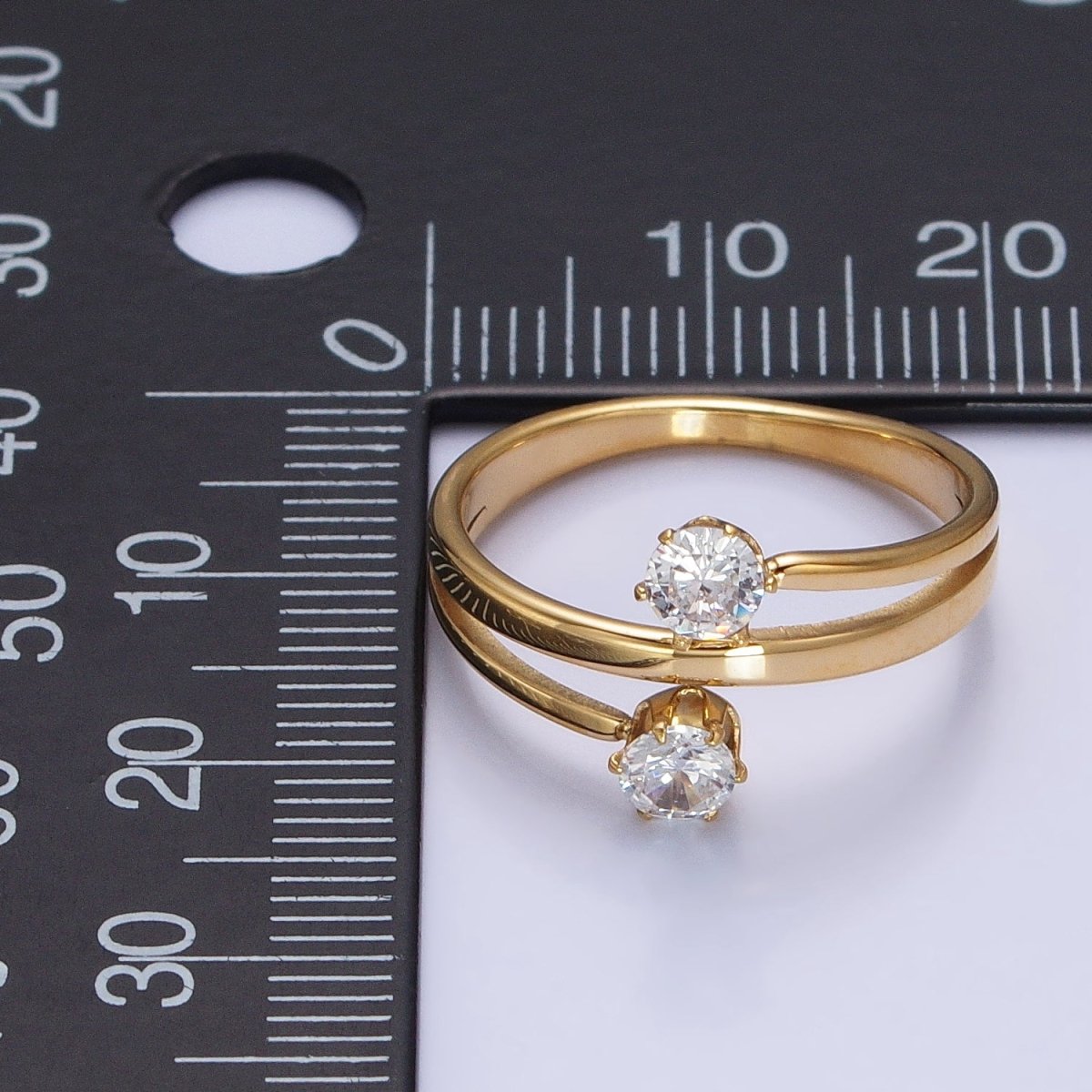 Stainless Steel Double Clear Round CZ Claw Band Ring in Gold &amp; Silver | O-1641~O-1648
