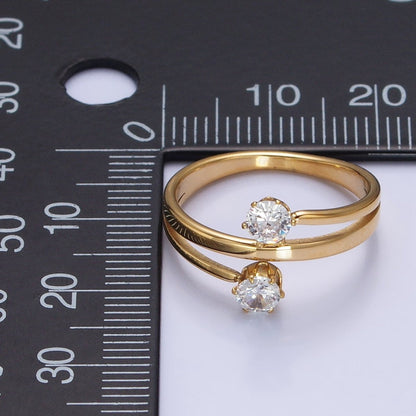 Stainless Steel Double Clear Round CZ Claw Band Ring in Gold &amp; Silver | O-1641~O-1648