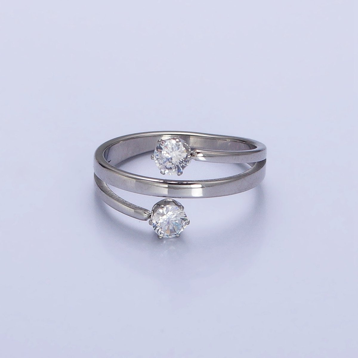 Stainless Steel Double Clear Round CZ Claw Band Ring in Gold &amp; Silver | O-1641~O-1648
