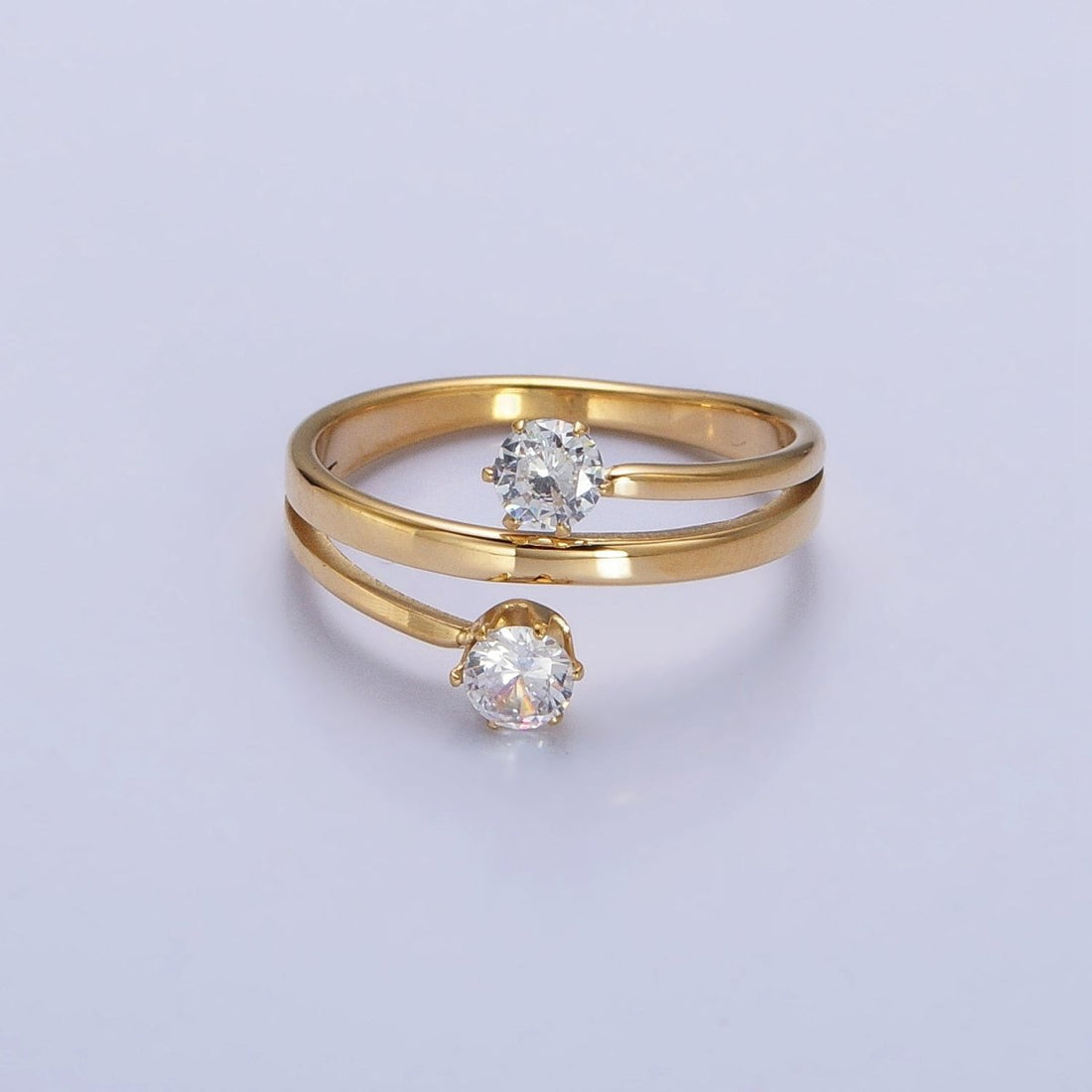 Stainless Steel Double Clear Round CZ Claw Band Ring in Gold &amp; Silver | O-1641~O-1648