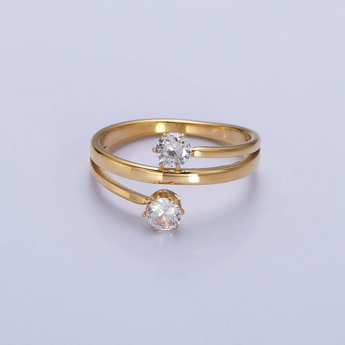 Stainless Steel Double Clear Round CZ Claw Band Ring in Gold &amp; Silver | O-1641~O-1648