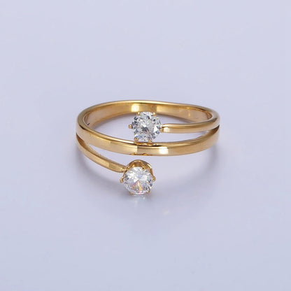 Stainless Steel Double Clear Round CZ Claw Band Ring in Gold &amp; Silver | O-1641~O-1648