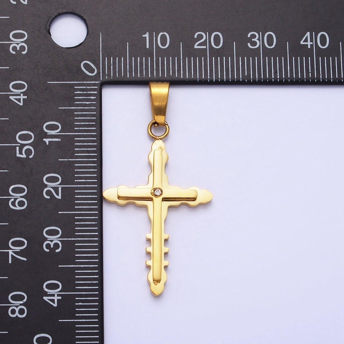 Stainless Steel Double Layer Bubble Religious Latin Cross CZ Pendant in Gold &amp; Silver | P-1081