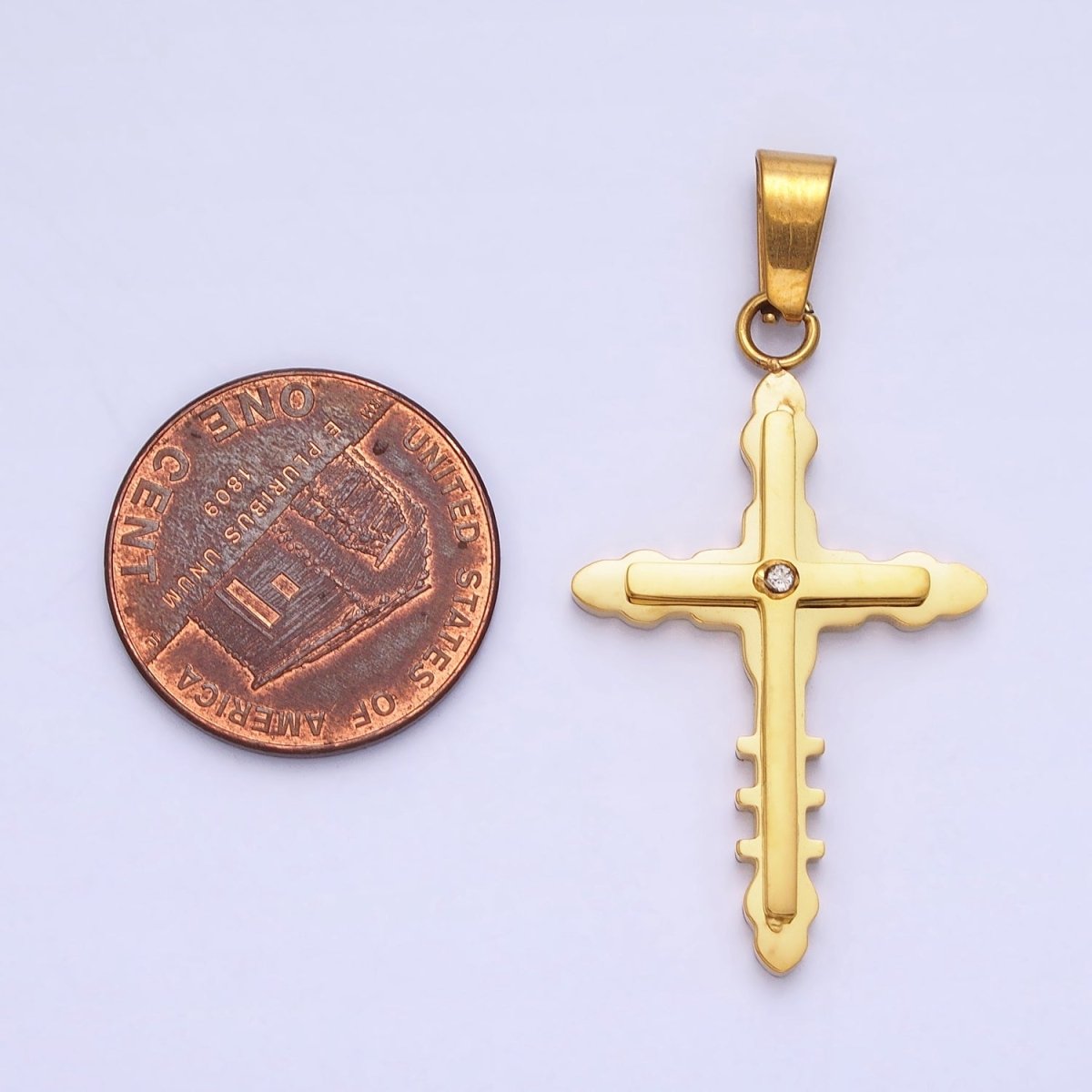 Stainless Steel Double Layer Bubble Religious Latin Cross CZ Pendant in Gold &amp; Silver | P-1081