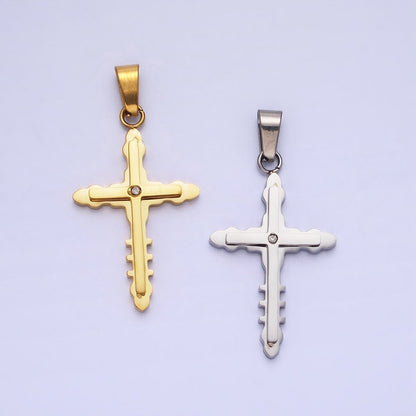 Stainless Steel Double Layer Bubble Religious Latin Cross CZ Pendant in Gold &amp; Silver | P-1081