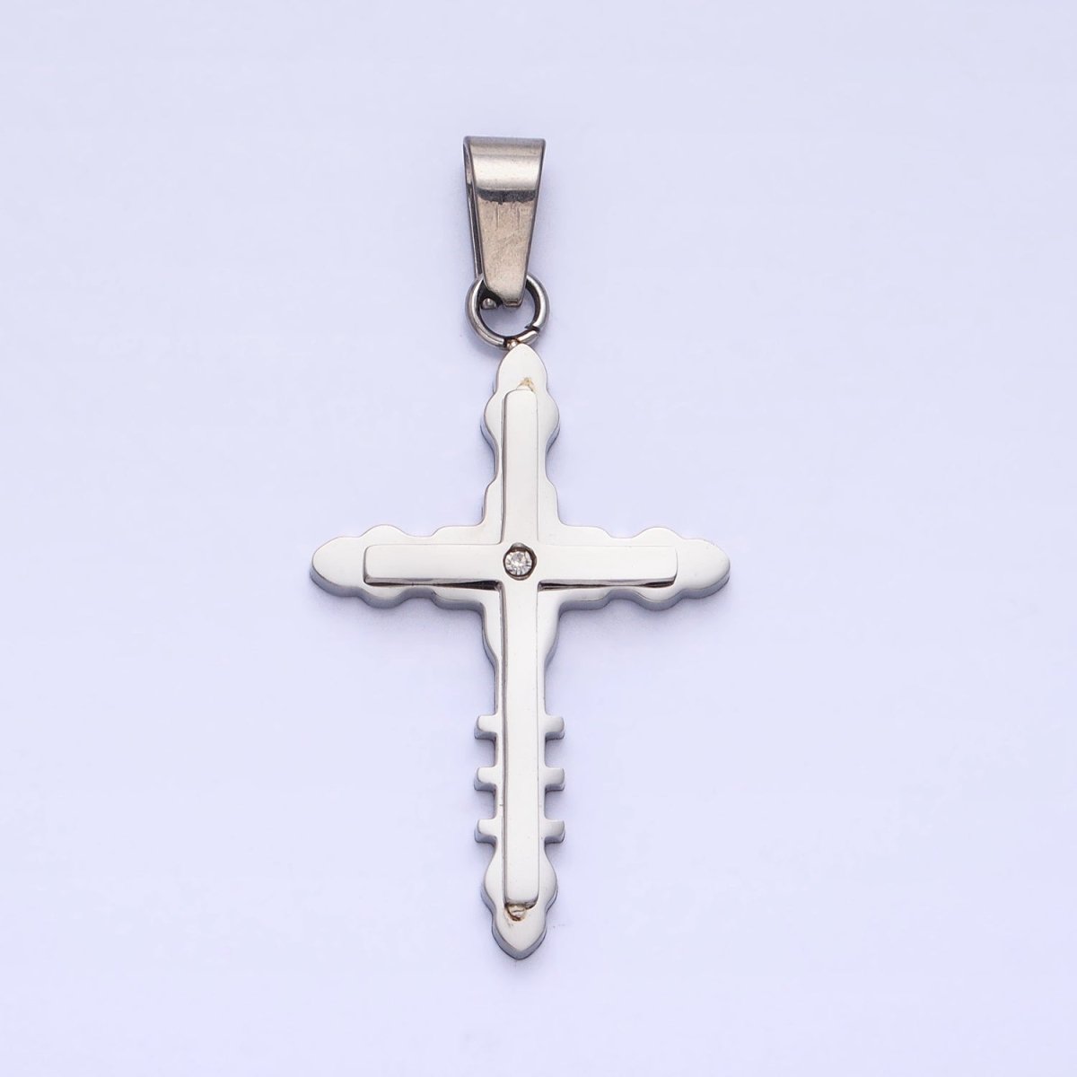 Stainless Steel Double Layer Bubble Religious Latin Cross CZ Pendant in Gold &amp; Silver | P-1081