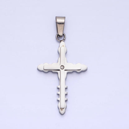 Stainless Steel Double Layer Bubble Religious Latin Cross CZ Pendant in Gold &amp; Silver | P-1081