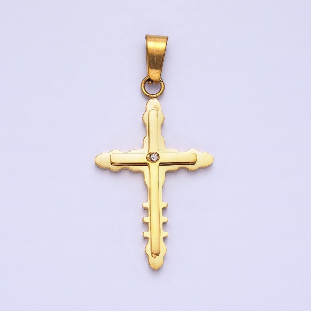 Stainless Steel Double Layer Bubble Religious Latin Cross CZ Pendant in Gold &amp; Silver | P-1081