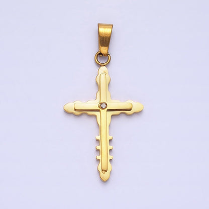 Stainless Steel Double Layer Bubble Religious Latin Cross CZ Pendant in Gold &amp; Silver | P-1081
