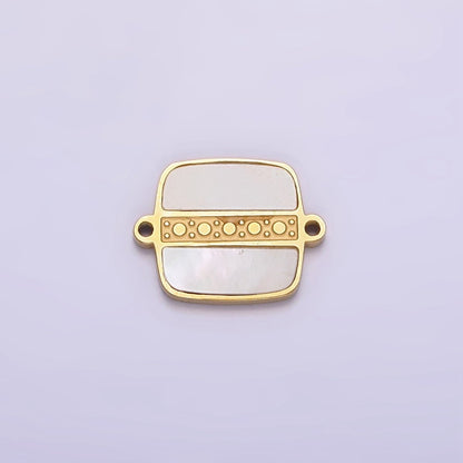 Stainless Steel Double Shell Pearl Dotted Bar Square Connector | P1250