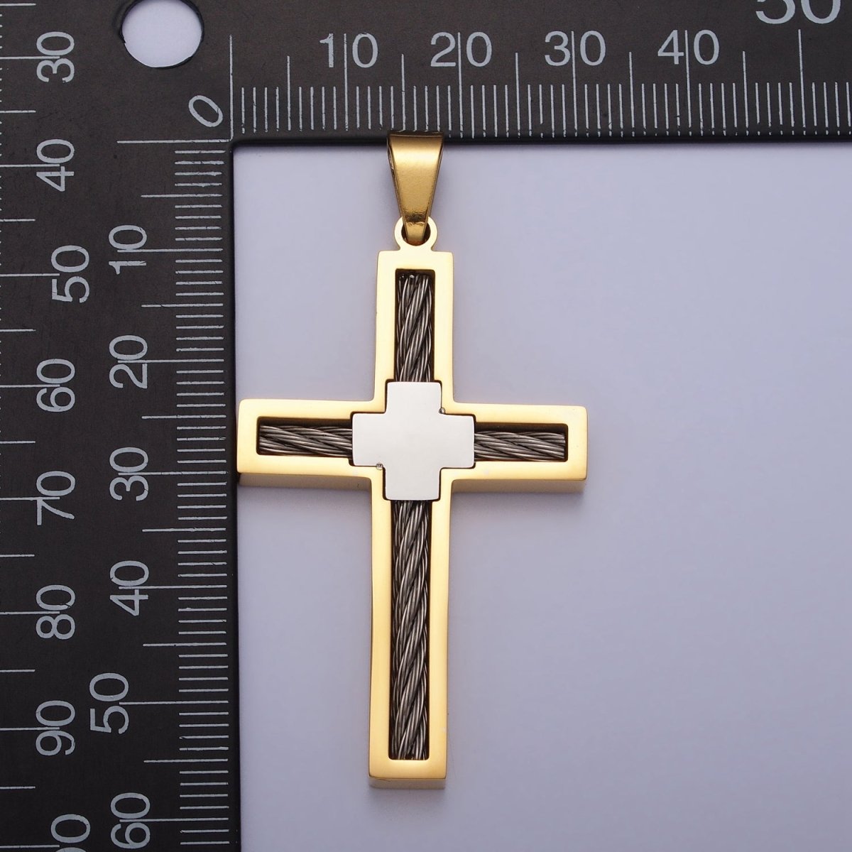 Stainless Steel Double Sided Cross Rope Textured Religious Pendant in Gold &amp; Silver | P-1093 P-1094