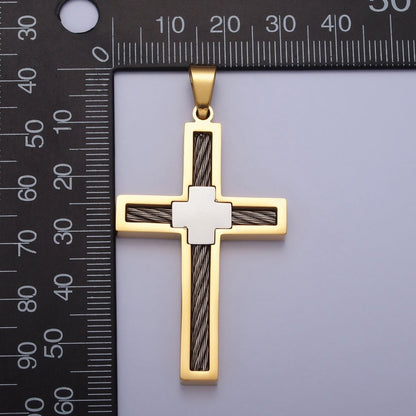 Stainless Steel Double Sided Cross Rope Textured Religious Pendant in Gold &amp; Silver | P-1093 P-1094