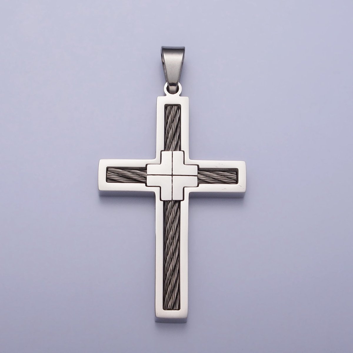 Stainless Steel Double Sided Cross Rope Textured Religious Pendant in Gold &amp; Silver | P-1093 P-1094