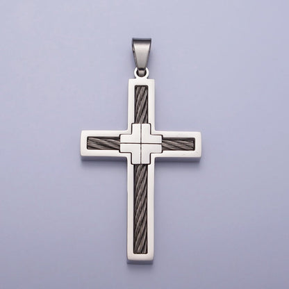 Stainless Steel Double Sided Cross Rope Textured Religious Pendant in Gold &amp; Silver | P-1093 P-1094