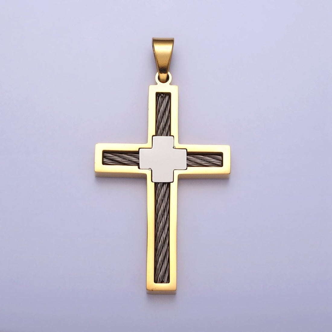 Stainless Steel Double Sided Cross Rope Textured Religious Pendant in Gold &amp; Silver | P-1093 P-1094