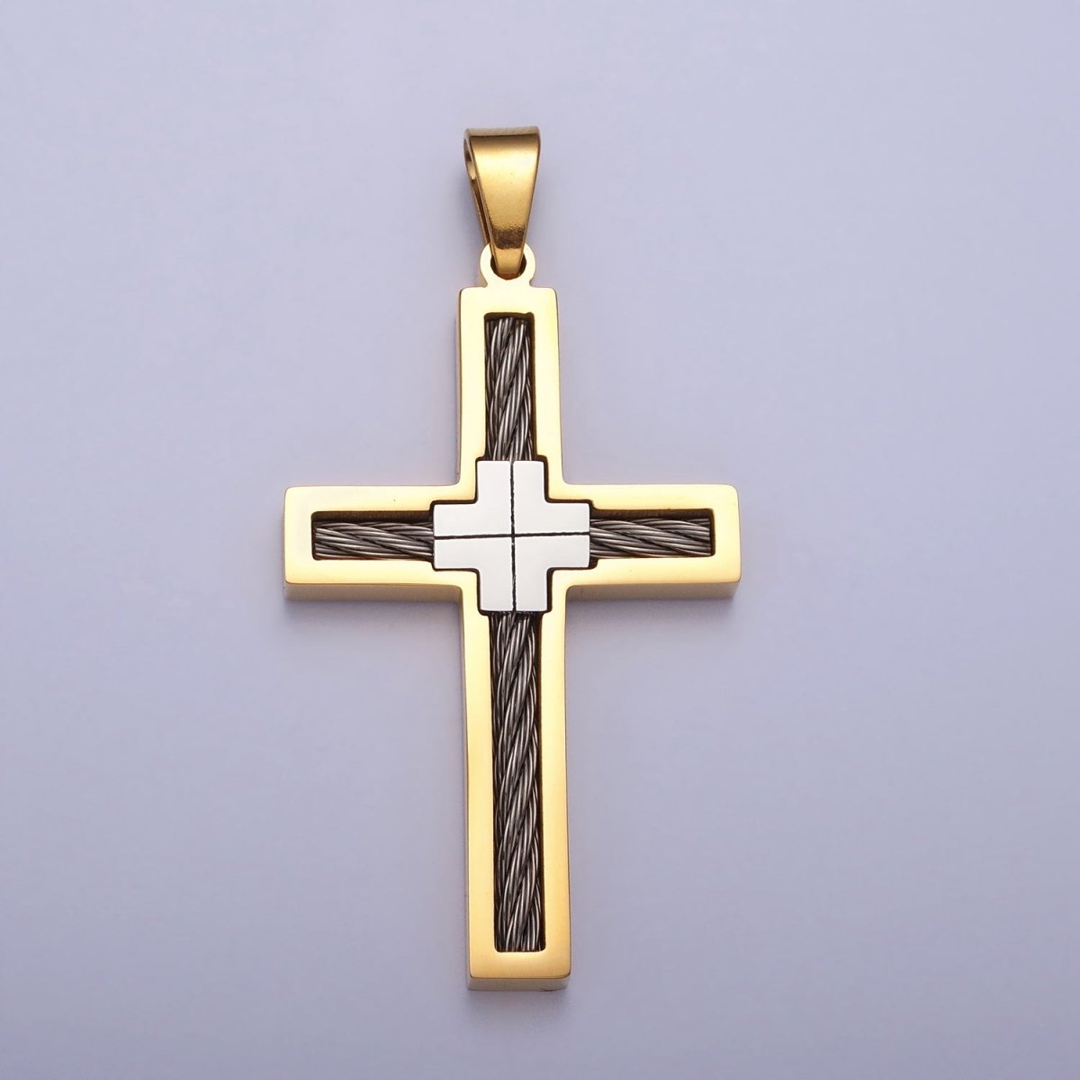 Stainless Steel Double Sided Cross Rope Textured Religious Pendant in Gold &amp; Silver | P-1093 P-1094