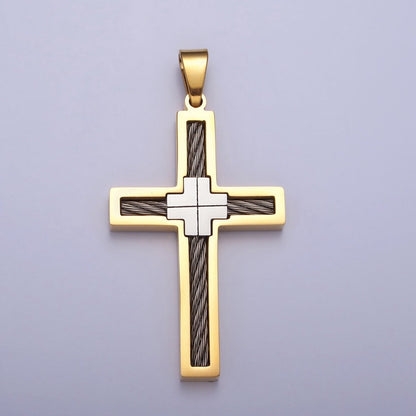 Stainless Steel Double Sided Cross Rope Textured Religious Pendant in Gold &amp; Silver | P-1093 P-1094