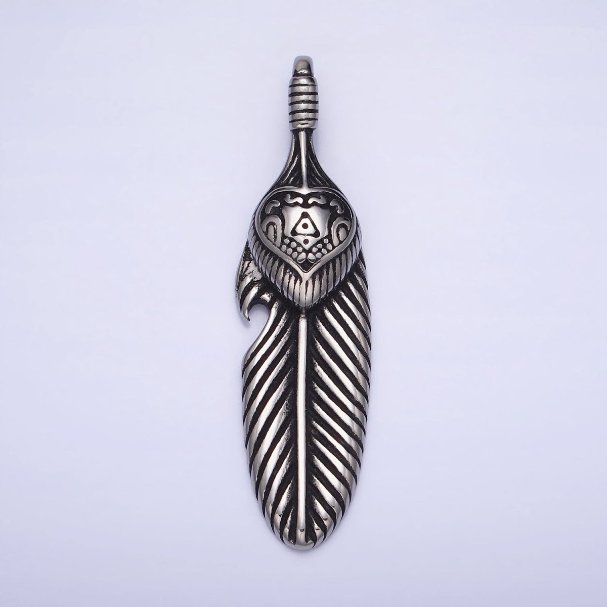 Stainless Steel Double Sided Heart Engraved Natural Leaf Silver, Gold Pendant | P-1139