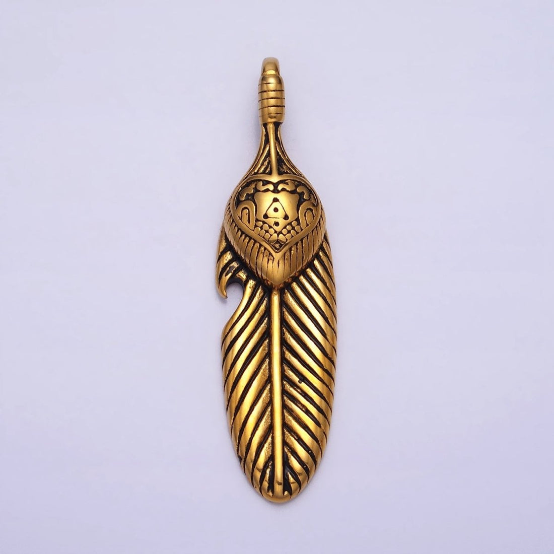 Stainless Steel Double Sided Heart Engraved Natural Leaf Silver, Gold Pendant | P-1139