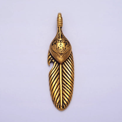 Stainless Steel Double Sided Heart Engraved Natural Leaf Silver, Gold Pendant | P-1139
