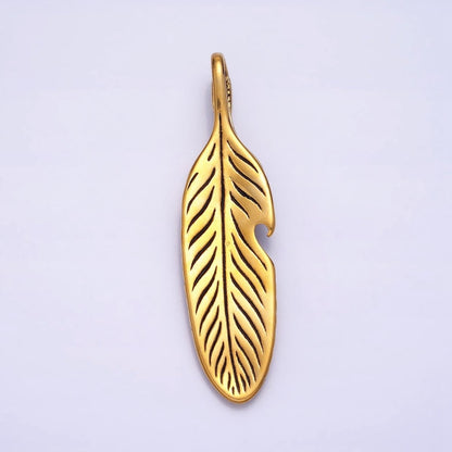 Stainless Steel Double Sided Heart Engraved Natural Leaf Silver, Gold Pendant | P-1139