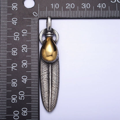Stainless Steel Double Sided Rounded Oval Natural Lead Mixed Metal Pendant | P1158