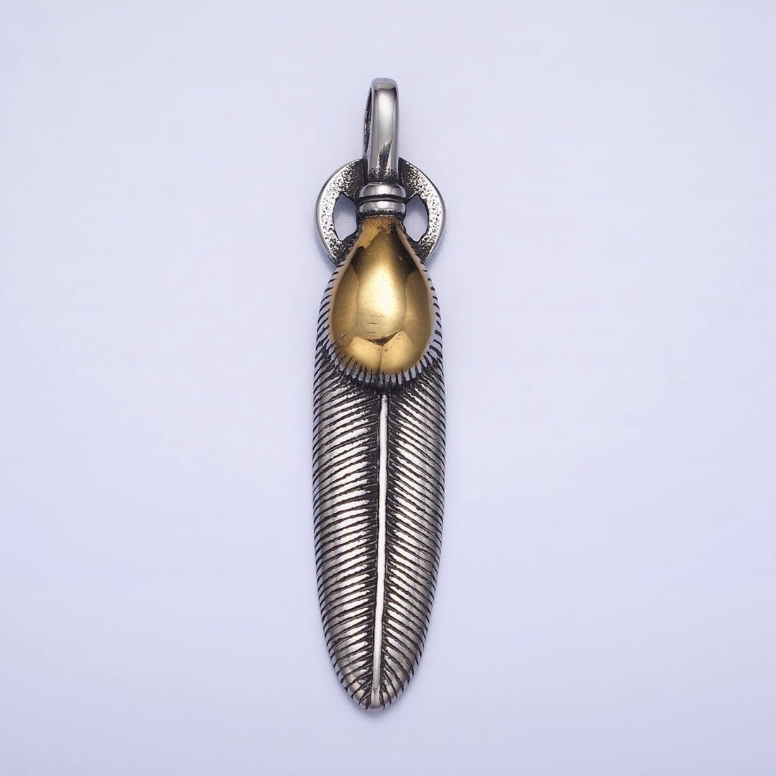Stainless Steel Double Sided Rounded Oval Natural Lead Mixed Metal Pendant | P1158