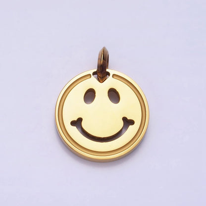 Stainless Steel Double Sided Smiley Face Clover Charm in Gold &amp; Silver | P-1120