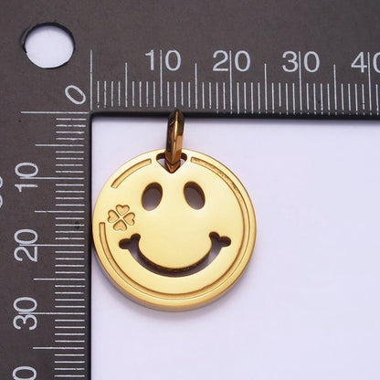 Stainless Steel Double Sided Smiley Face Clover Charm in Gold &amp; Silver | P-1120