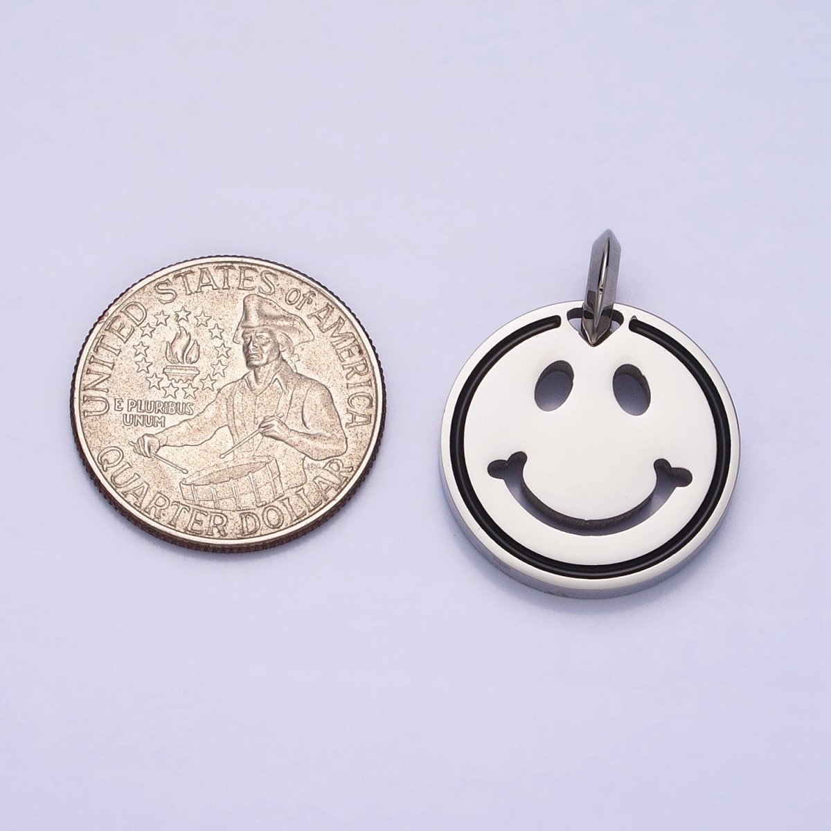 Stainless Steel Double Sided Smiley Face Clover Charm in Gold &amp; Silver | P-1120